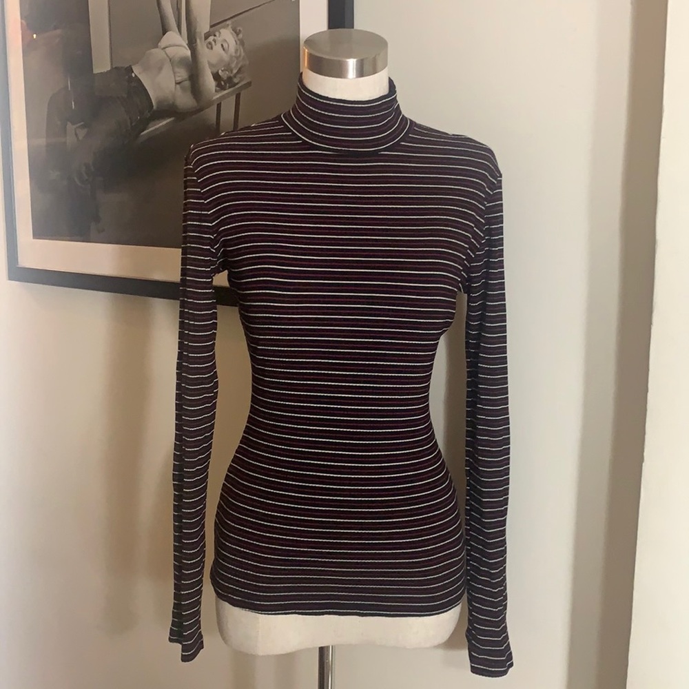 Reformation Black Red White Striped Turtleneck S